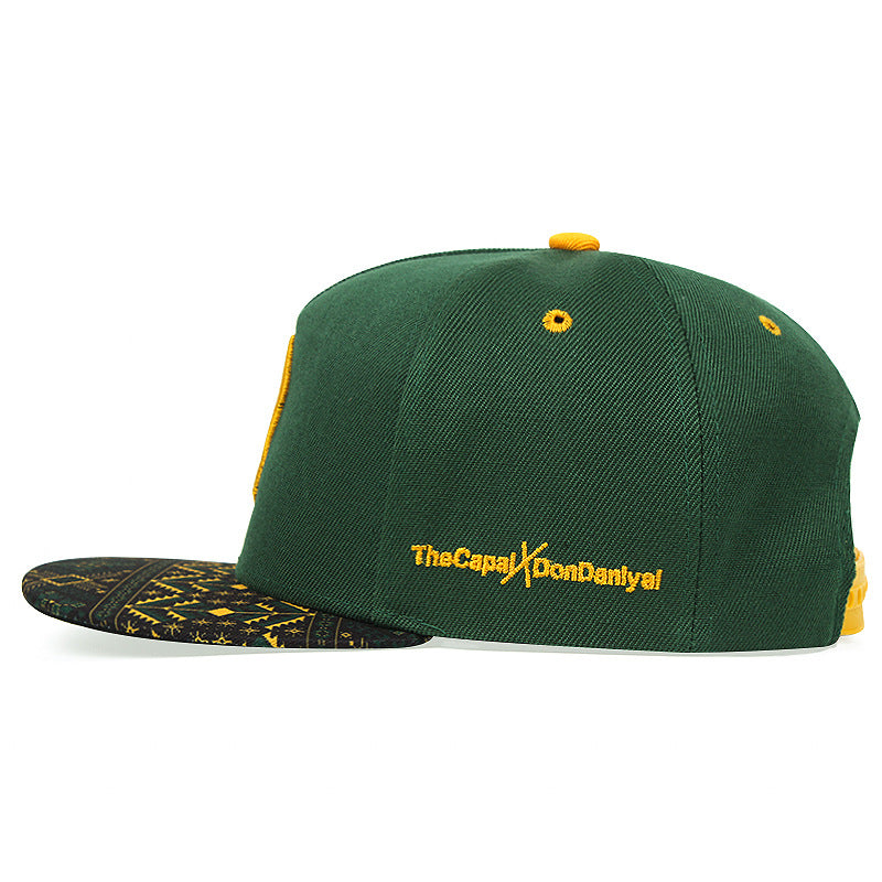 Embroidered Capal Snapback Hat with Graphic Flat Brim