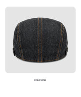 Vintage Washed Denim Flat Cap with Contrast Stitch
