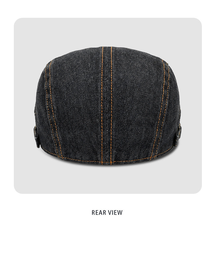 Vintage Washed Denim Flat Cap with Contrast Stitch
