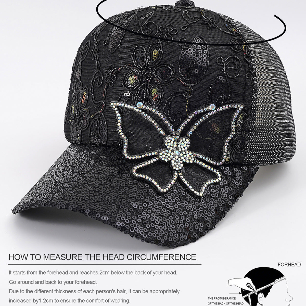 Rhinestone Butterfly Sequin Mesh Trucker Cap