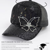 Rhinestone Butterfly Sequin Mesh Trucker Cap