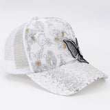 Rhinestone Butterfly Sequin Mesh Trucker Cap