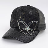 Rhinestone Butterfly Sequin Mesh Trucker Cap