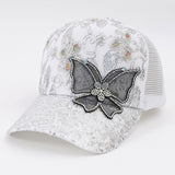 Rhinestone Butterfly Sequin Mesh Trucker Cap