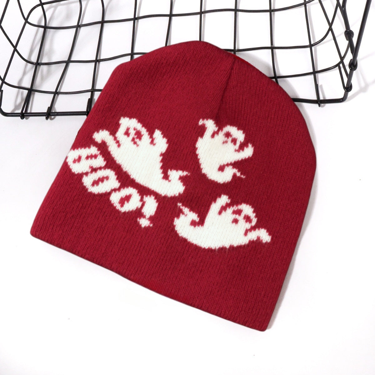 Ghost Pattern Knit Beanie Hat