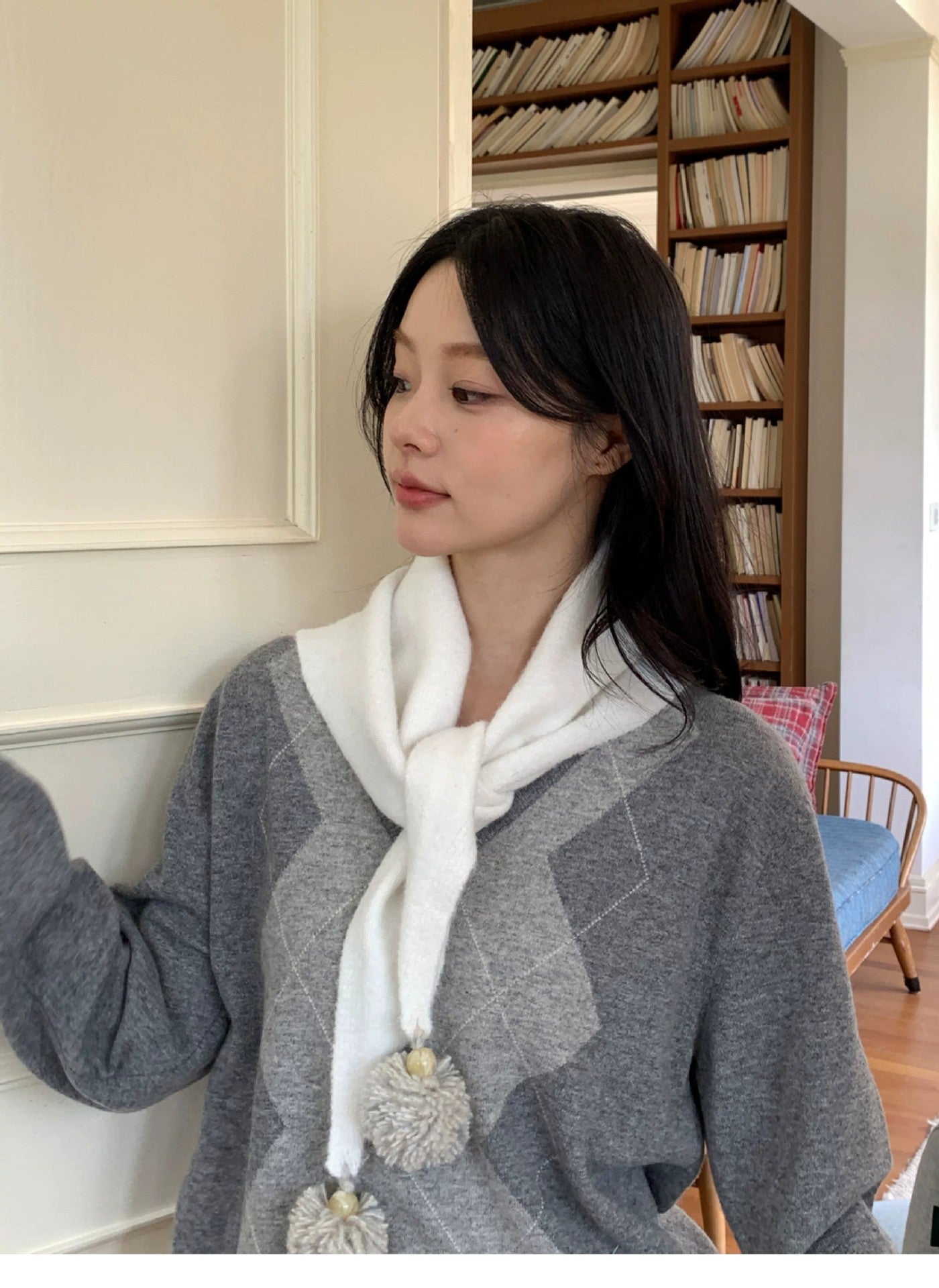 Women's Soft White Tassel Winter Scarf