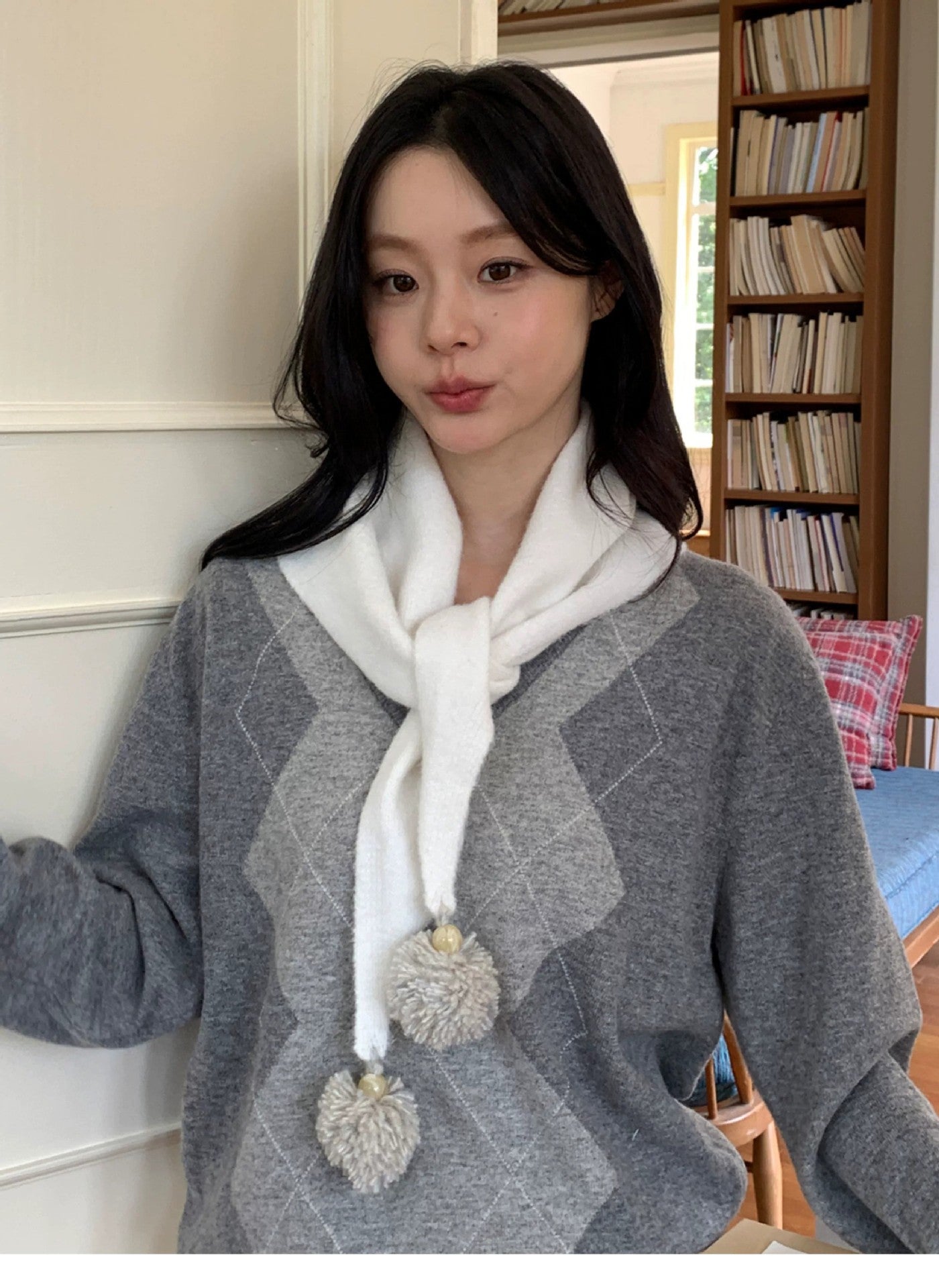 Women's Soft White Tassel Winter Scarf
