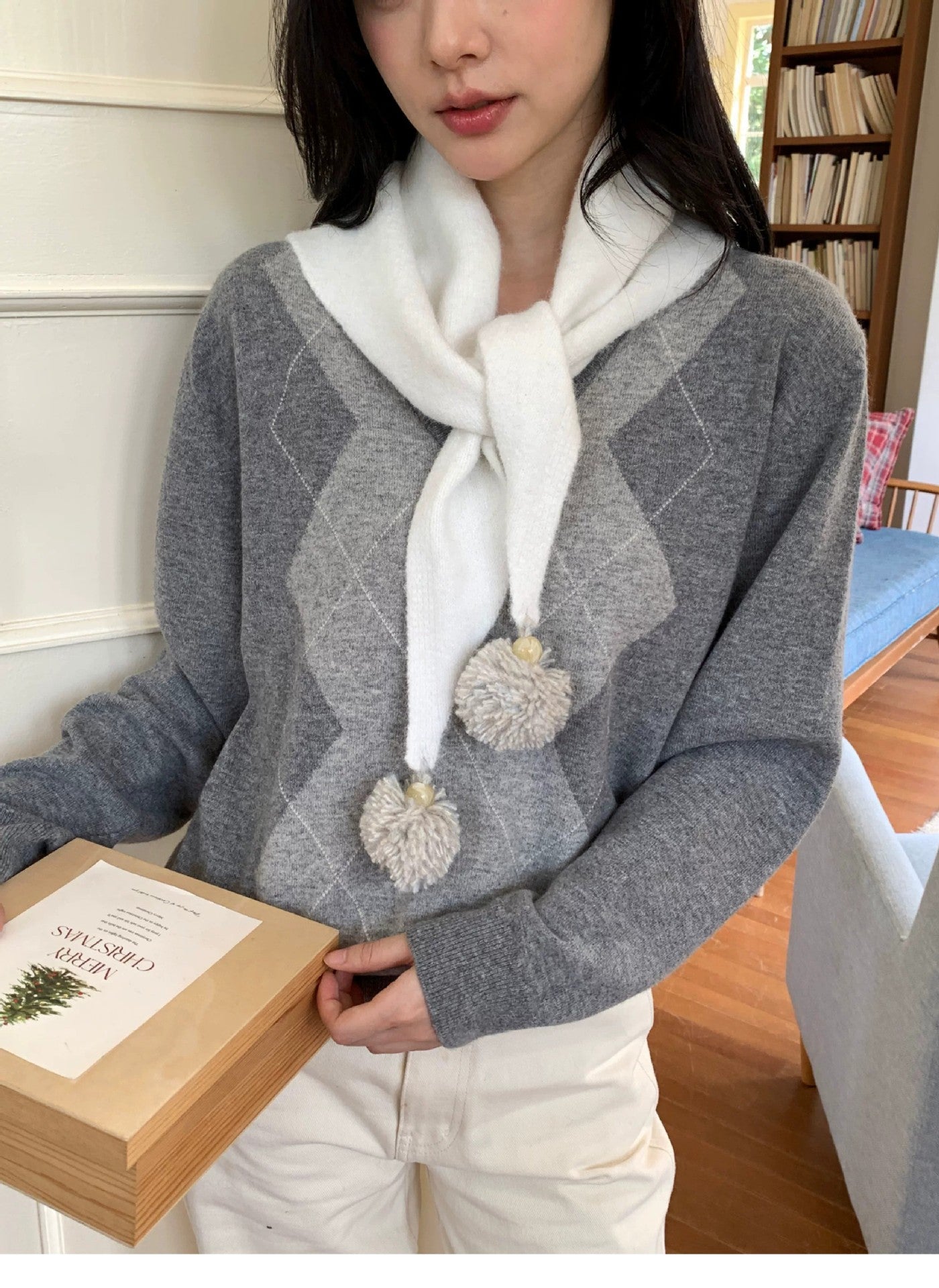 Women's Soft White Tassel Winter Scarf