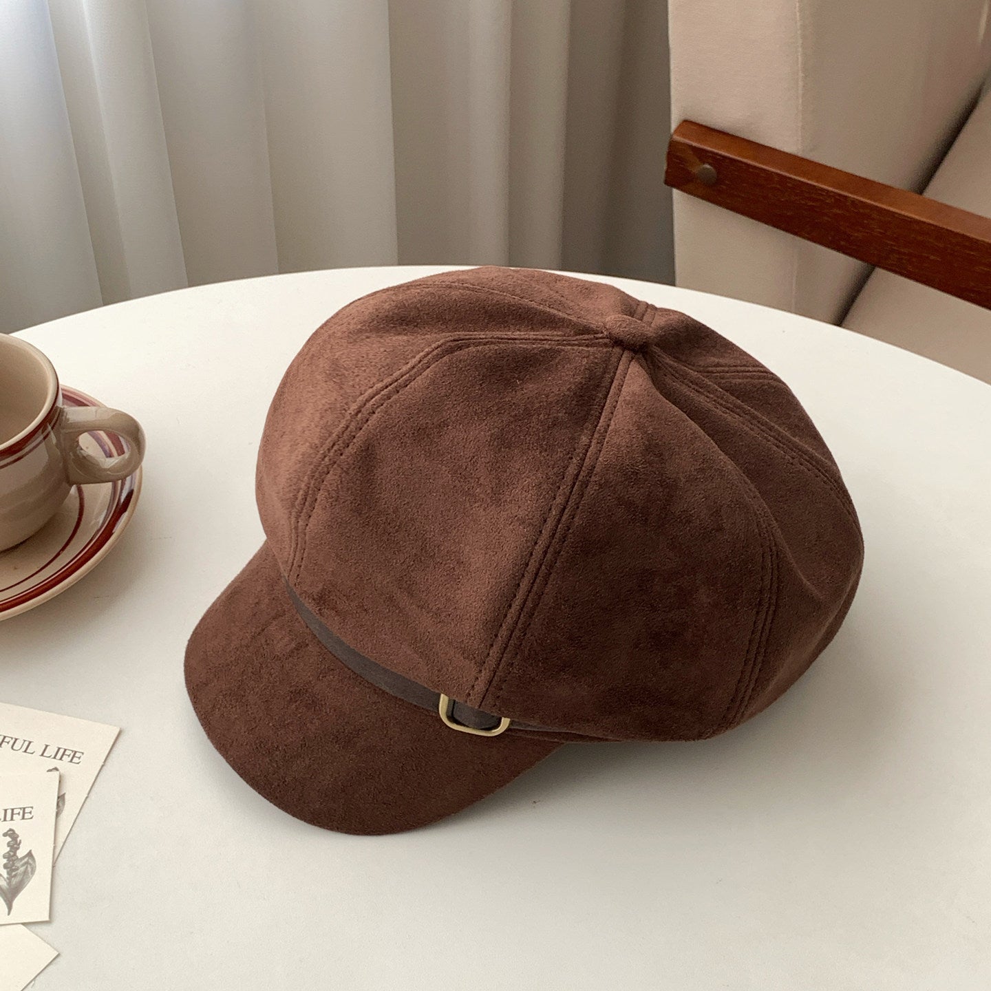 Women’s Brown Suede Style Newsboy Cap