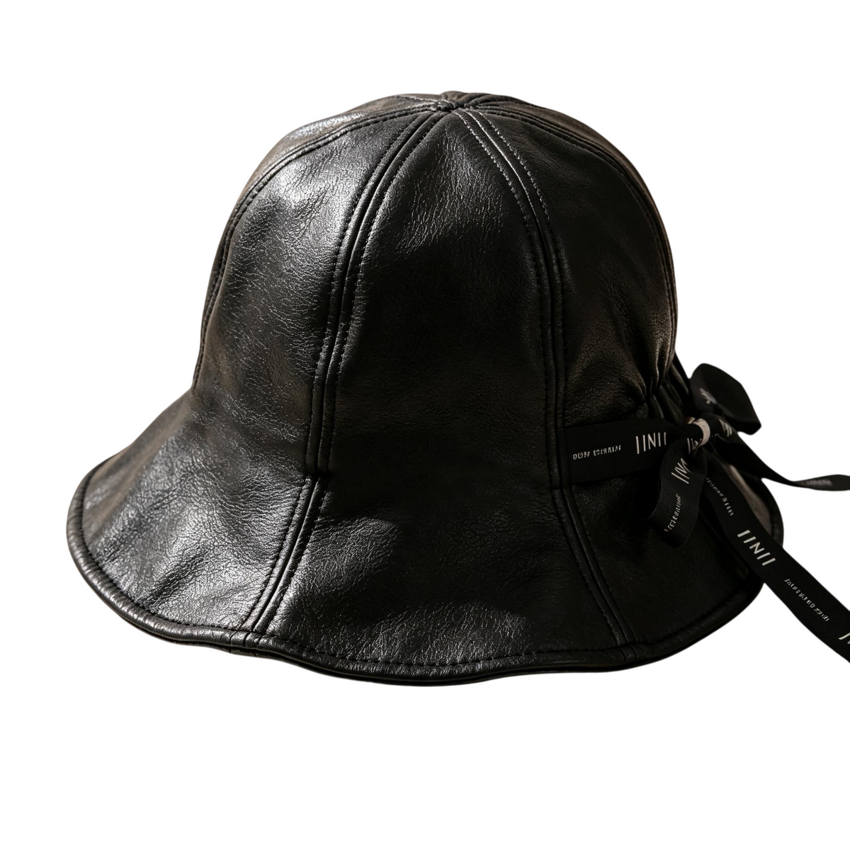 Leather Look Bucket Hat with Ribbon for Women Fashion