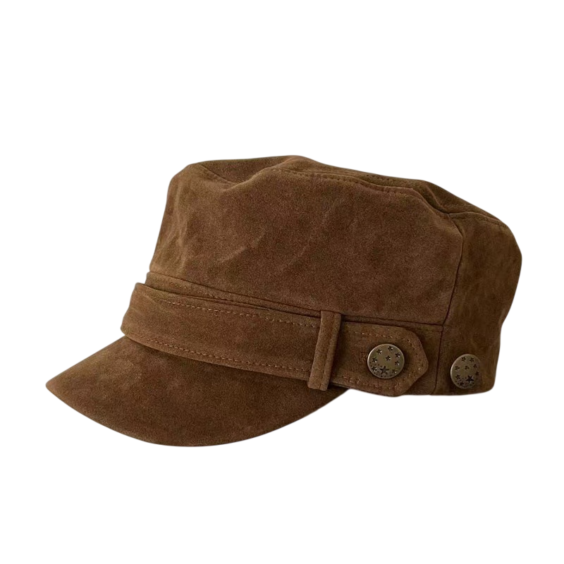Women's Vintage Military Style Cap with Buttons