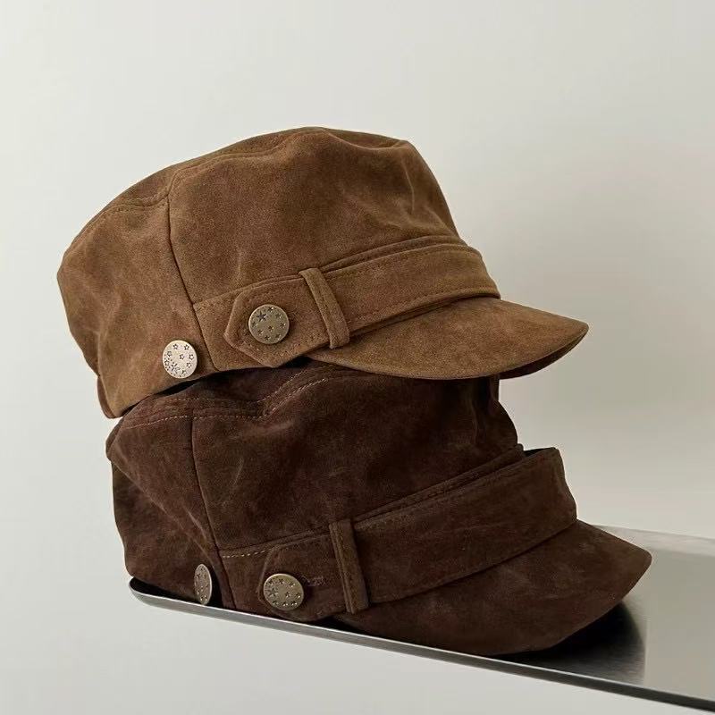 Women's Vintage Military Style Cap with Buttons