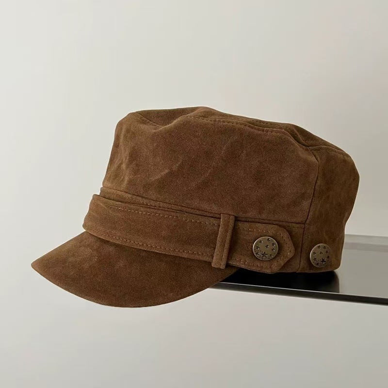 Women's Vintage Military Style Cap with Buttons