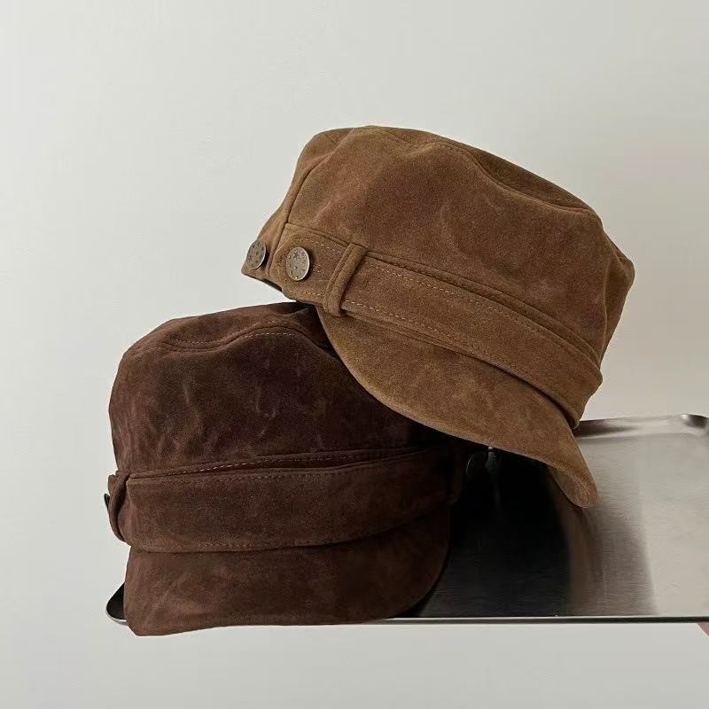 Women's Vintage Military Style Cap with Buttons