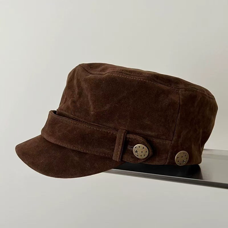 Women's Vintage Military Style Cap with Buttons