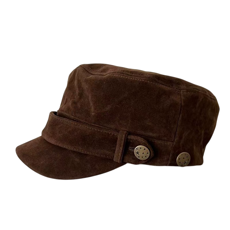 Women's Vintage Military Style Cap with Buttons