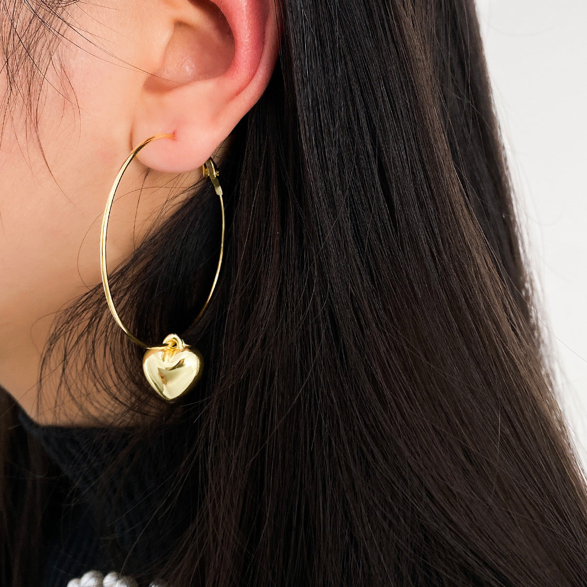 Heart Pendant Hoop Earrings