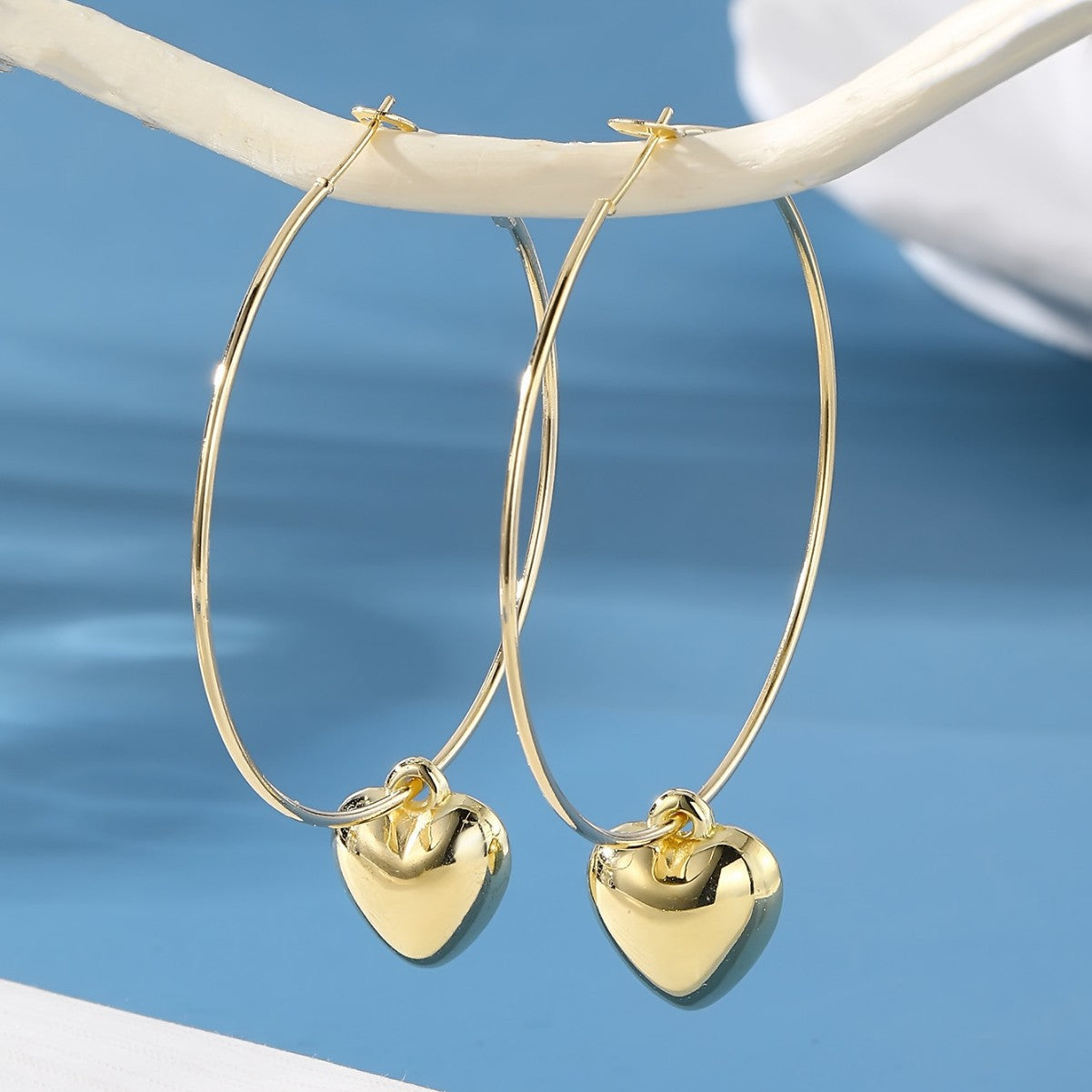Heart Pendant Hoop Earrings