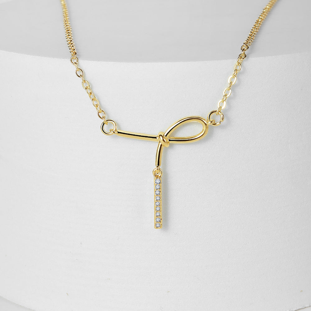 Bow Pendant Necklace with Crystal Drop