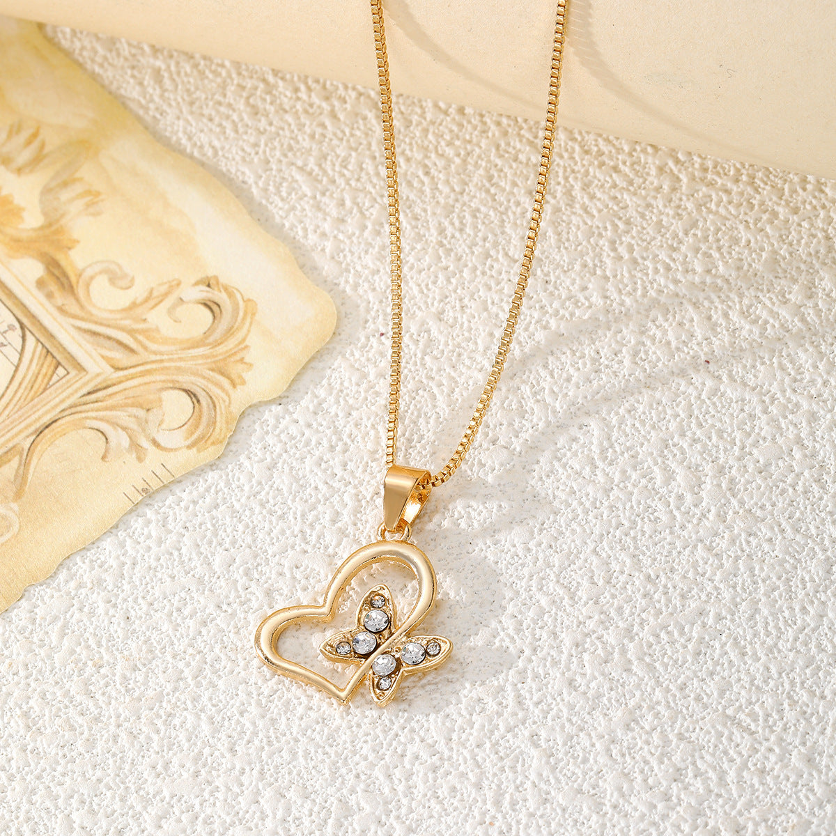 Heart and Butterfly Pendant Necklace