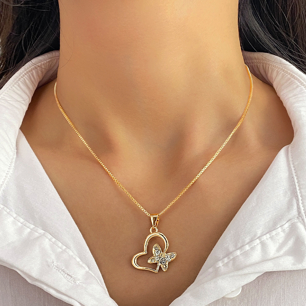 Heart and Butterfly Pendant Necklace