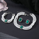 Elegant Pearl and Emerald Jewelry Set