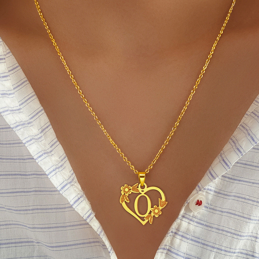 Heart Pendant Necklace with Floral Detailing