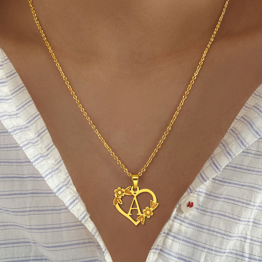 Heart Pendant Necklace with Floral Detailing