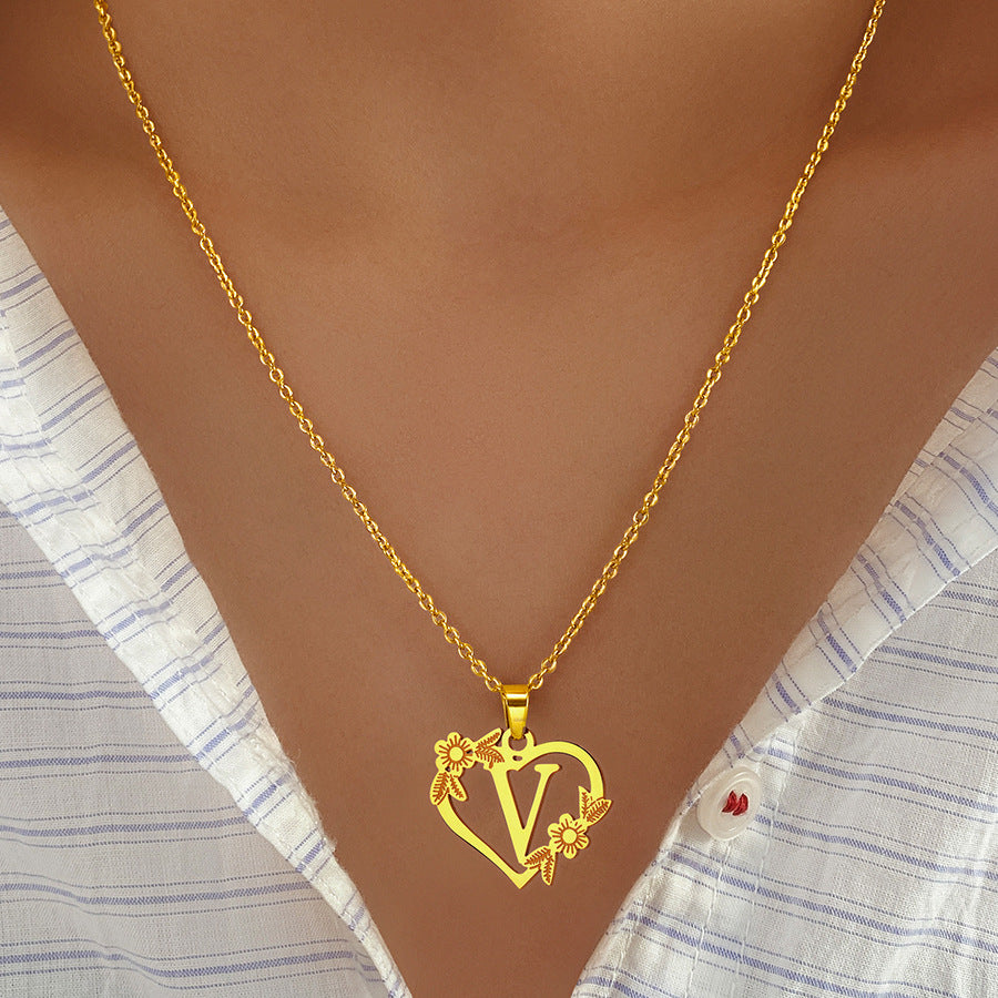 Heart Pendant Necklace with Floral Detailing