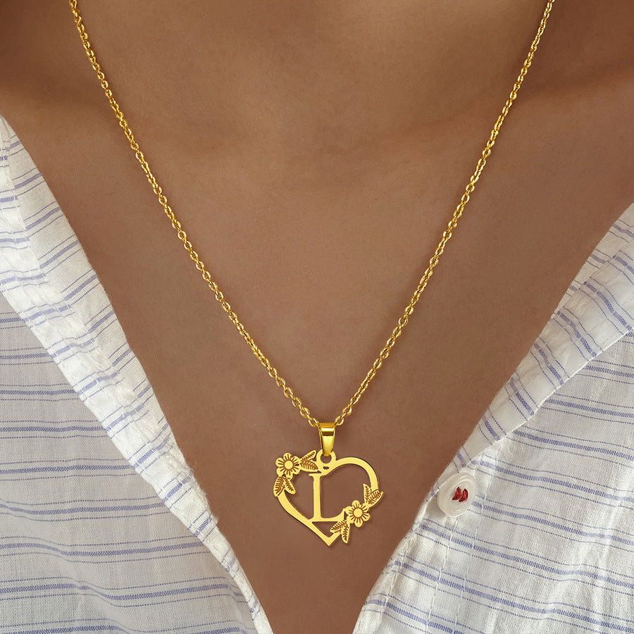 Heart Pendant Necklace with Floral Detailing