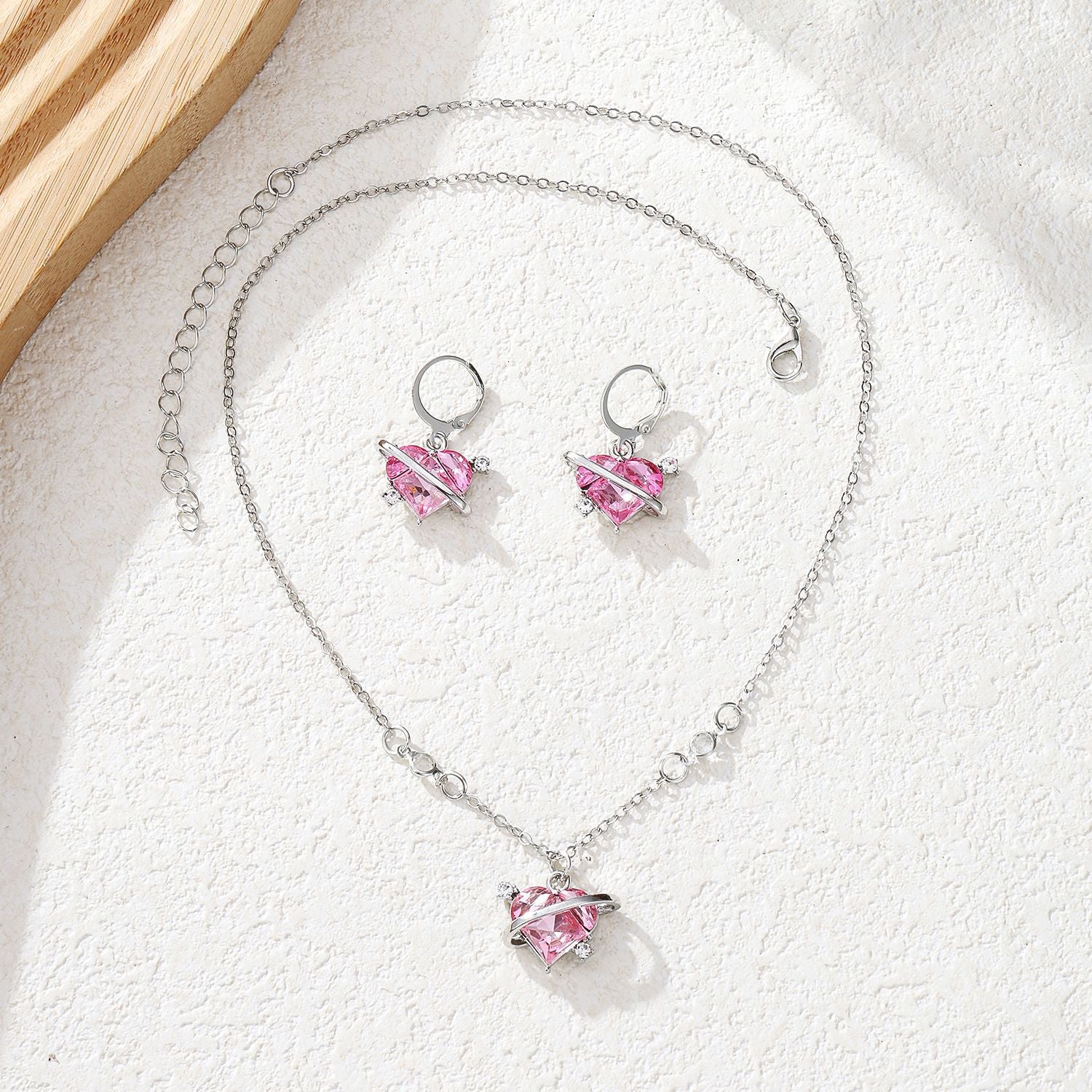 Elegant Pink Heart Jewelry Set
