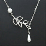 Leaf and Pearl Pendant Necklace