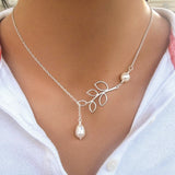 Leaf and Pearl Pendant Necklace