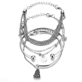 Silver Layered Charm Bracelets Set
