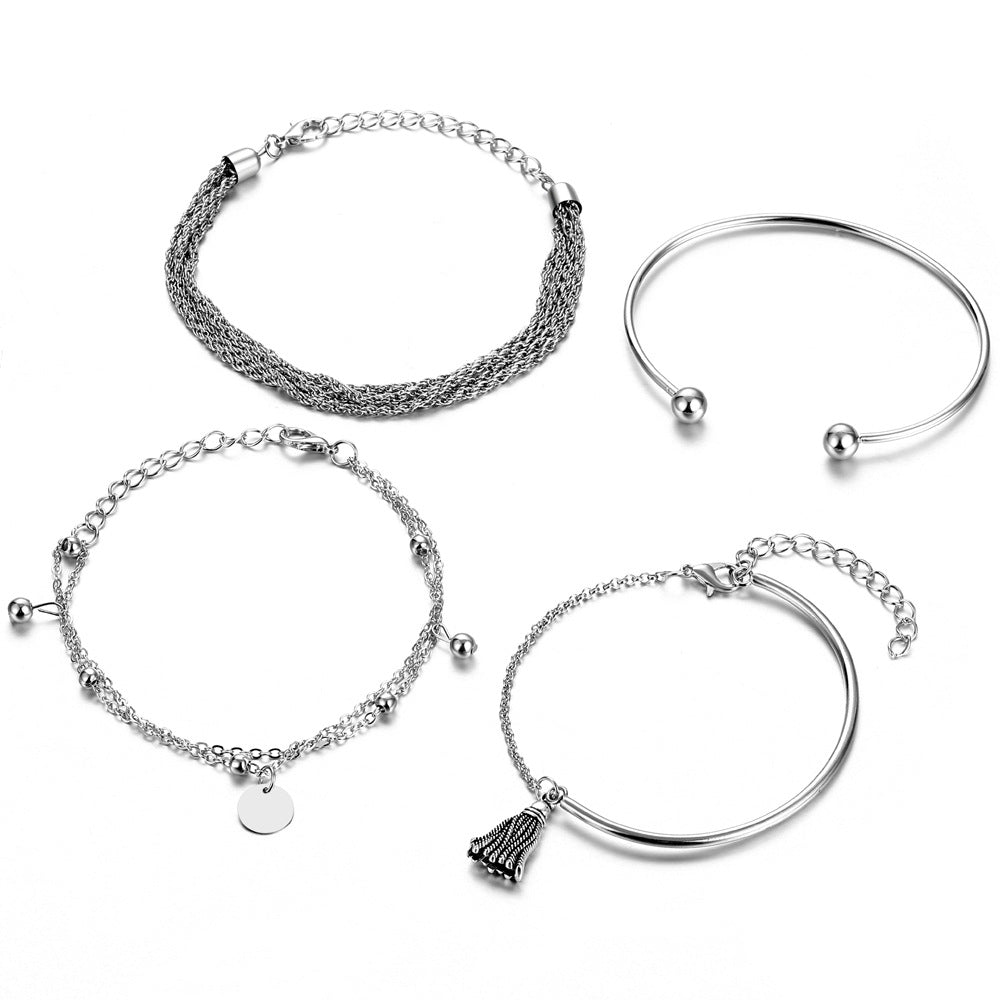 Silver Layered Charm Bracelets Set