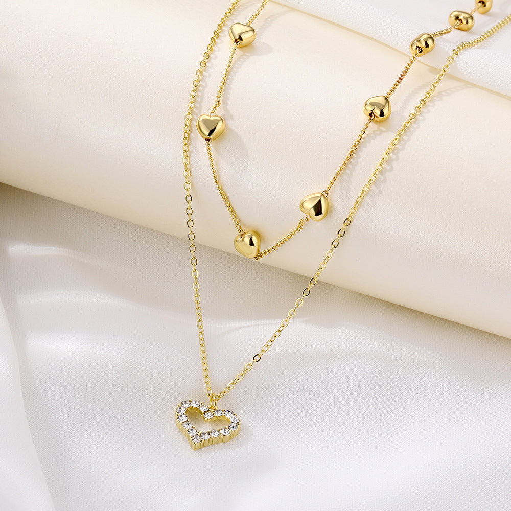 Heart Pendant Necklace with Layered Chains