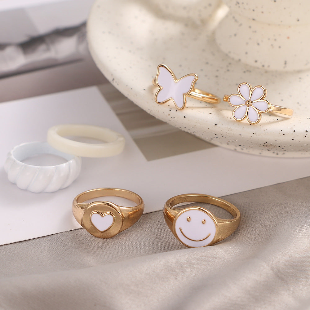 Stylish Assorted White Ring Set