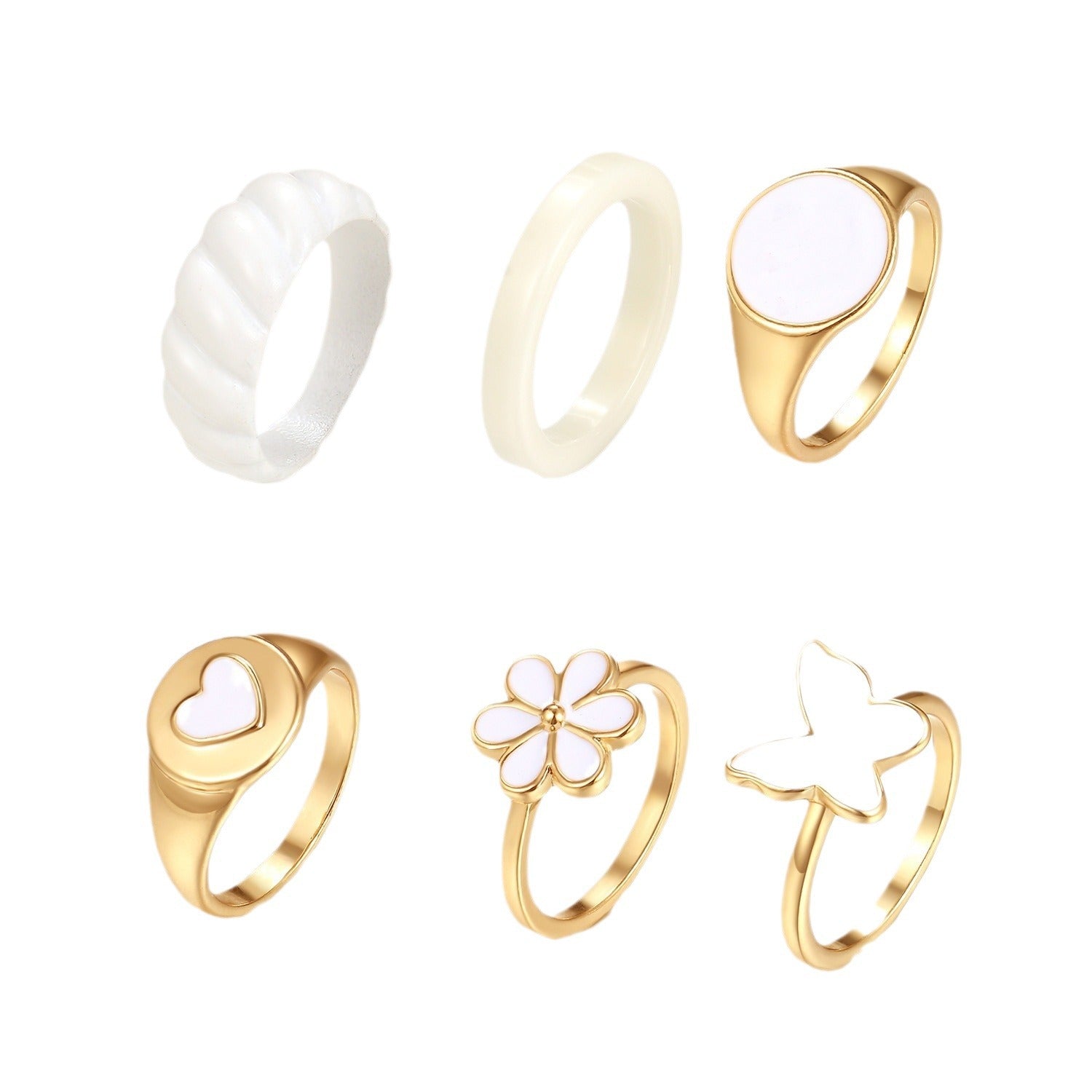 Stylish Assorted White Ring Set