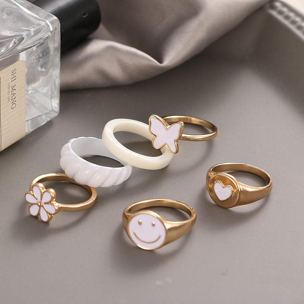 Stylish Assorted White Ring Set