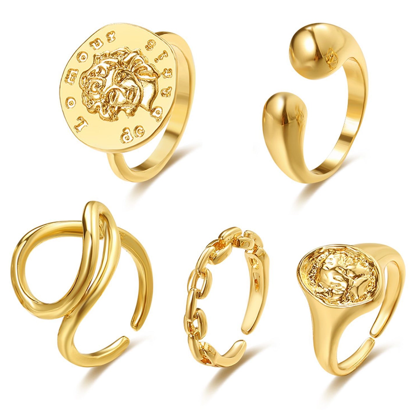 Abstract Gold Ring Set
