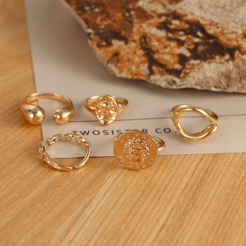 Abstract Gold Ring Set