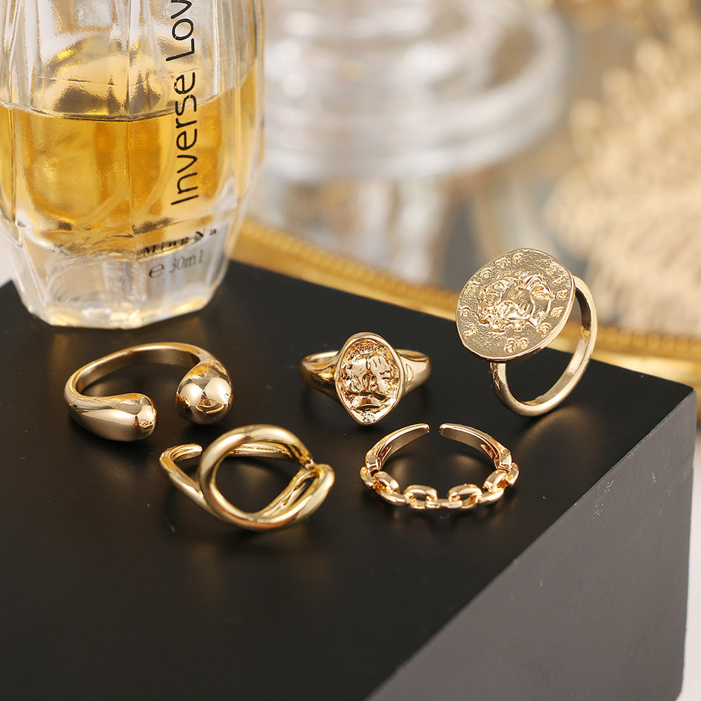 Abstract Gold Ring Set