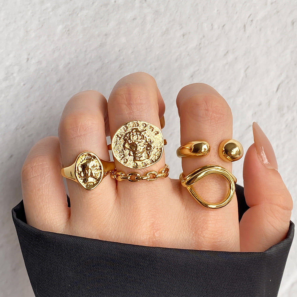 Abstract Gold Ring Set