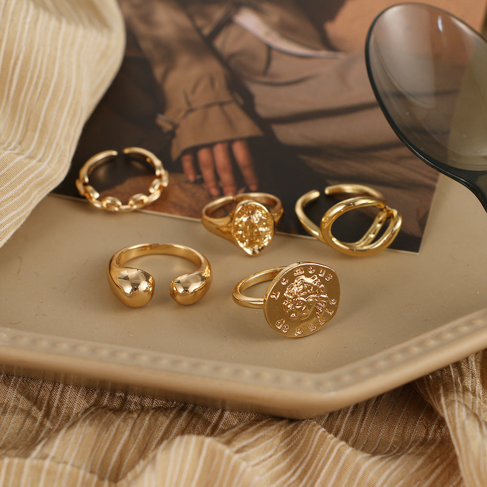 Abstract Gold Ring Set