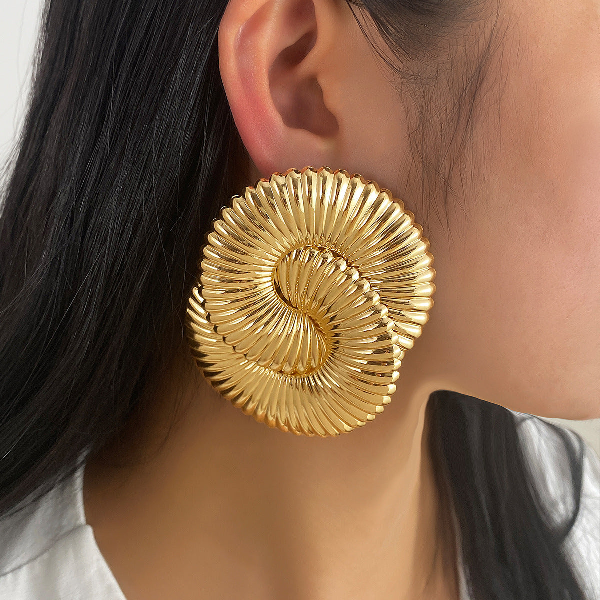 Elegant Gold Spiral Statement Earring