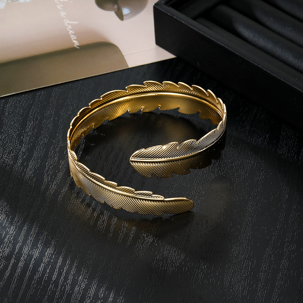 Gold Feather Arm Cuff Bracelet