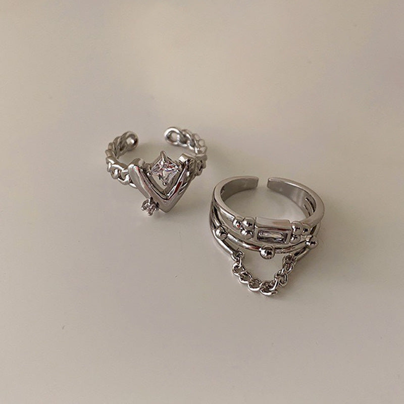 Heart and Chain Multi-Ring Set