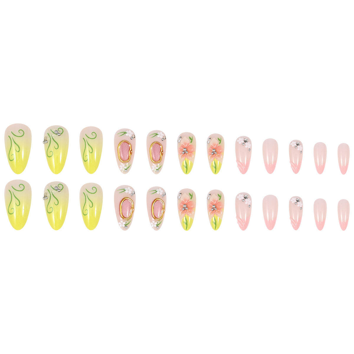Pink Floral Almond Press On Nails 24 Piece Set