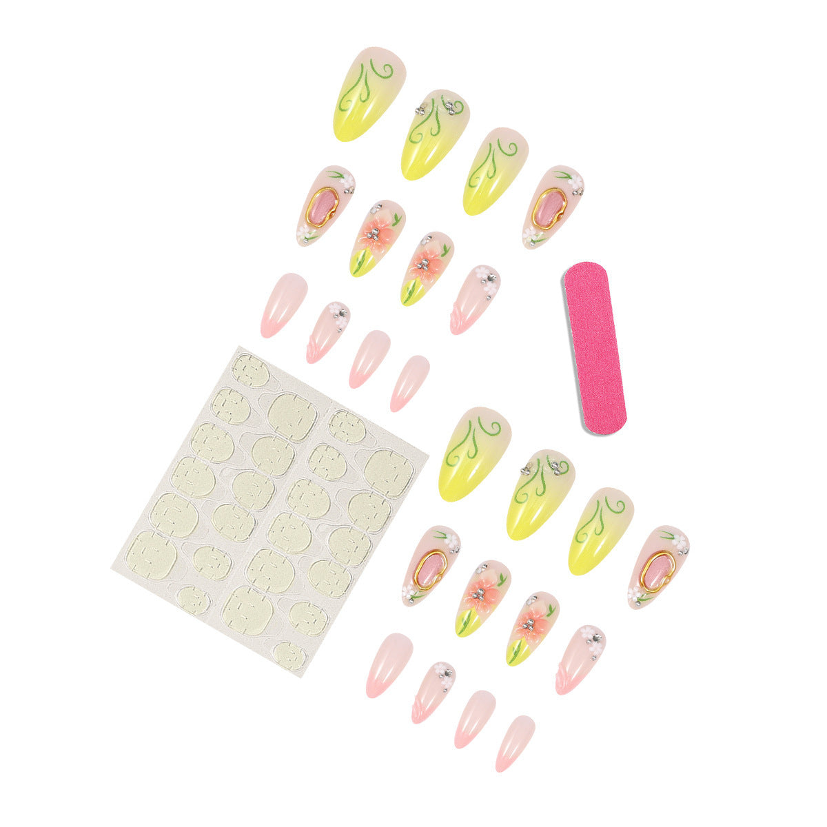 Pink Floral Almond Press On Nails 24 Piece Set
