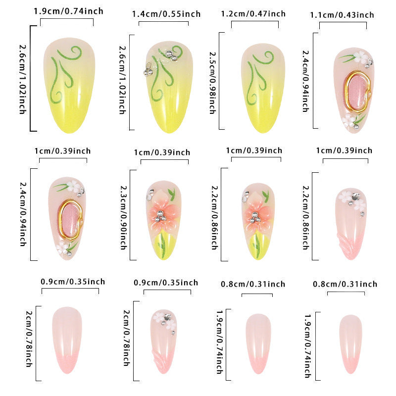 Pink Floral Almond Press On Nails 24 Piece Set
